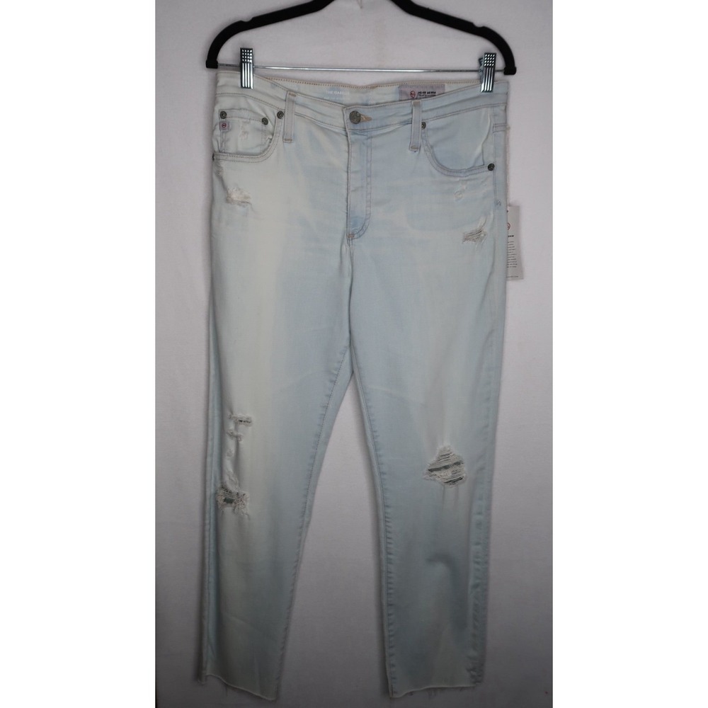 AG Jeans Isabelle High Rise Straight Crop Light Wash Distressed Womens 31 NWT